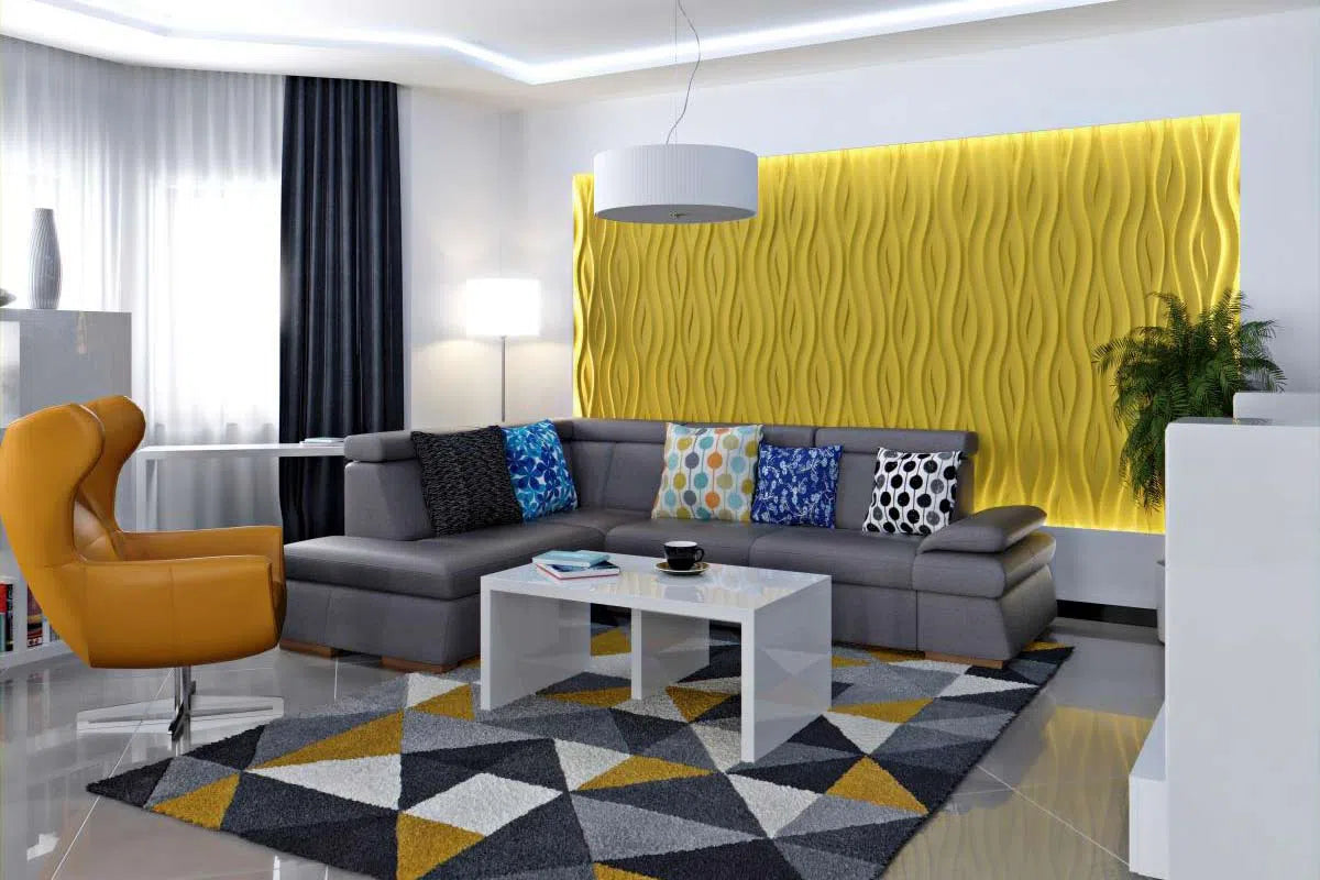 OCEAN 3D Wall Panel Model 01 - 3D Wall Art - Polystyrene Wall Panels in a modern living room | DecorMania UK